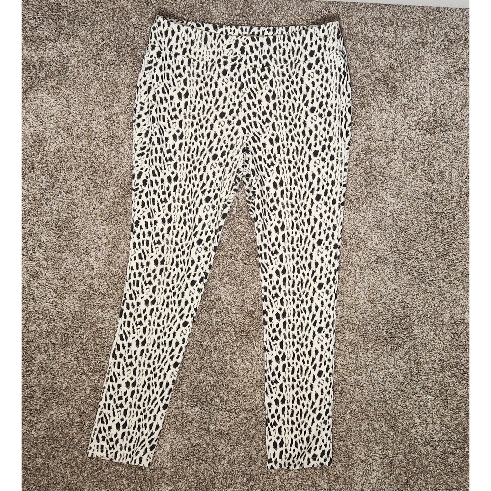 Lena Gabrielle Ponte Pants Women's Size‎ 12 Black White Leopard Pull-On Stretch